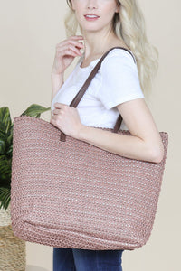 Thumbnail for Riah Fashion - Off Pink Straw Tote Bag - 1 COLOR -