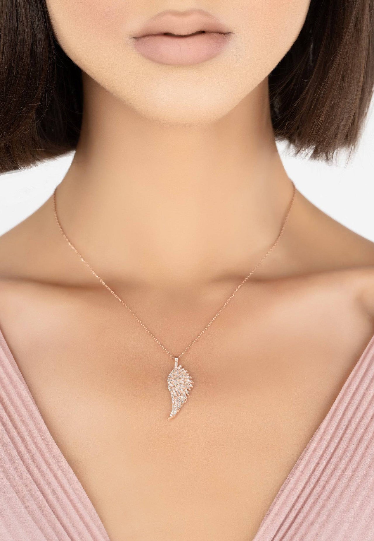 LATELITA - Large Angel Wing Necklace Rosegold -