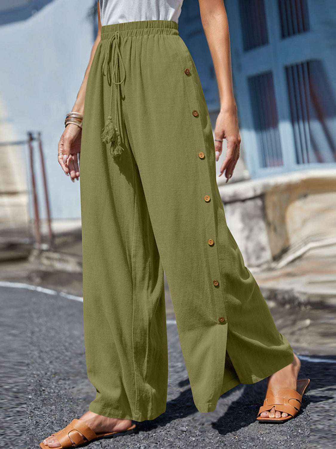 Full Size Tassel Wide Leg Pants - T - 10 COLORS -