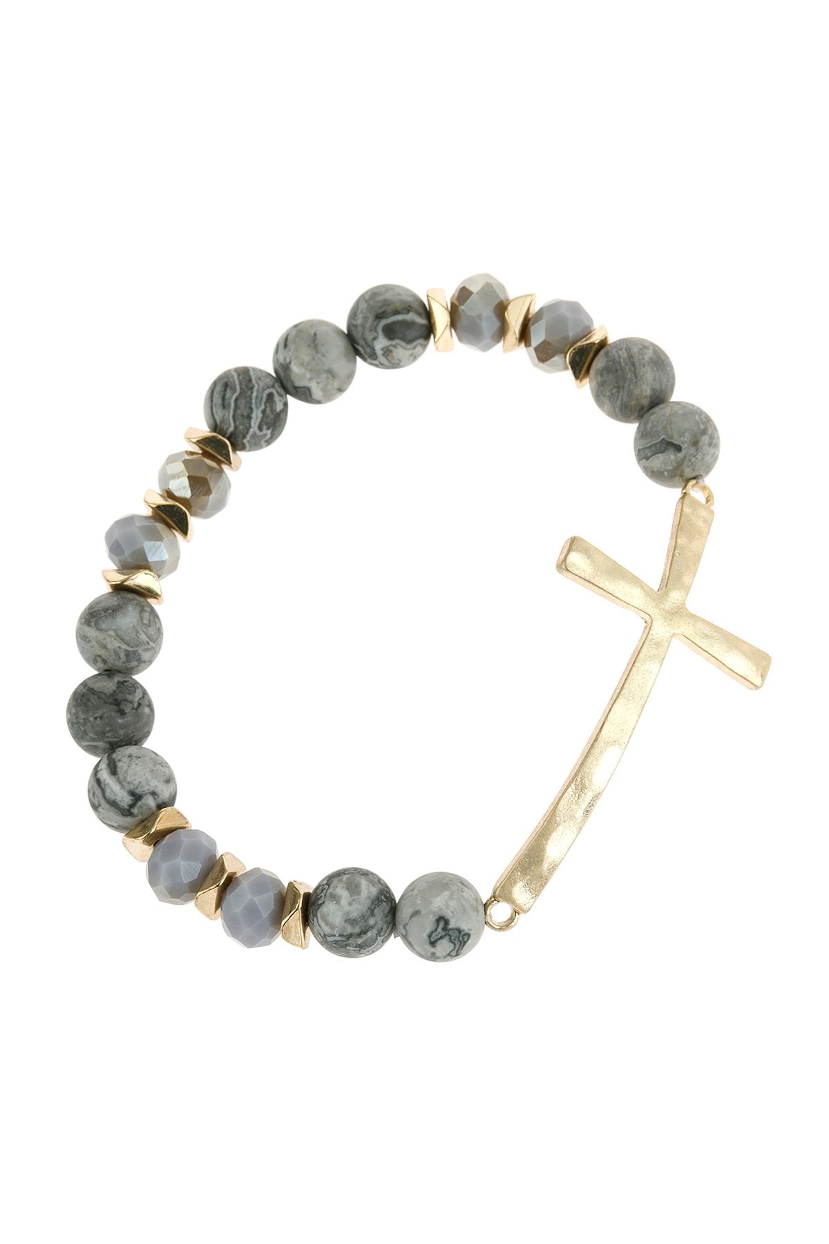 Riah Fashion - Mix Beads Hammered Cross Bracelet - 9 COLORS -