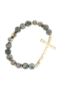 Thumbnail for Riah Fashion - Mix Beads Hammered Cross Bracelet - 9 COLORS -