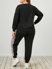 Thumbnail for Plus Sizes only - Leopard Sweatshirt and Sweatpants Set - T - 2 PCS. - 1 COLOR -