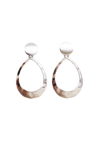 Thumbnail for Christy Jean - Kinsley Geometric Oval Earrings in Hammered Silver -