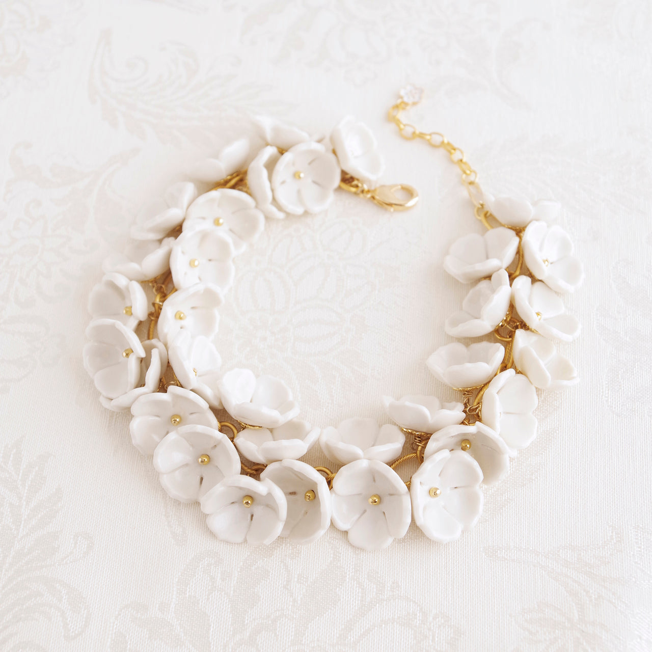 Porcelain Plum Blossom Cluster Necklace -