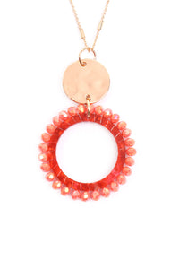 Thumbnail for Riah Fashion - Glass Beaded Hoop Pendant Necklace - 6 COLORS