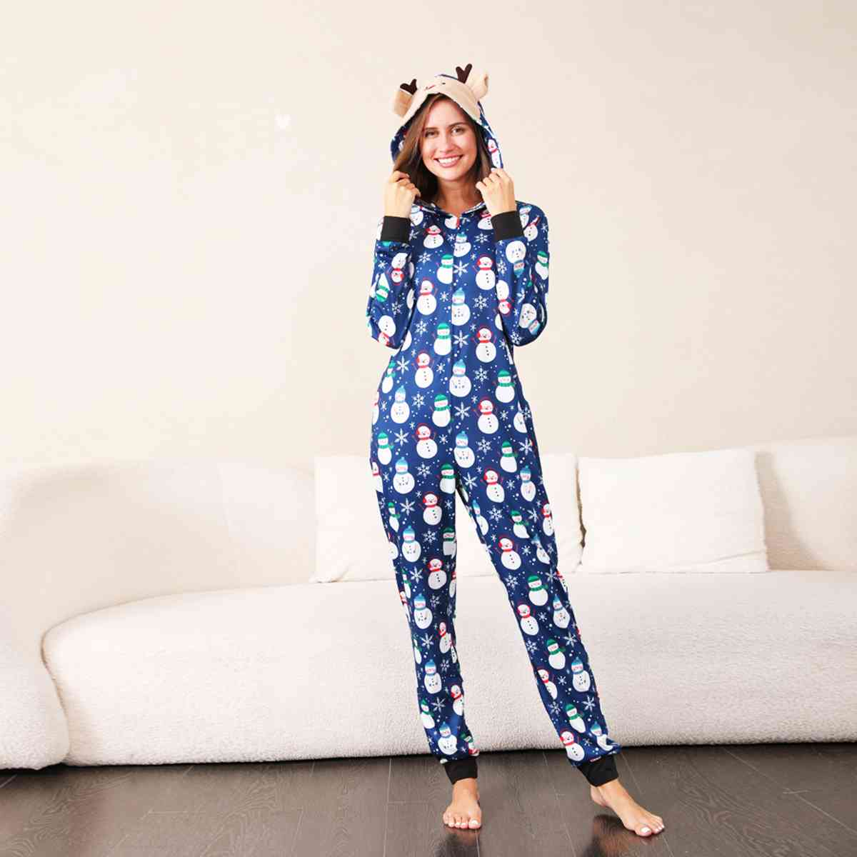 WOMEN Snowman Print Hooded Jumpsuit - T -