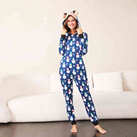 Thumbnail for WOMEN Snowman Print Hooded Jumpsuit - T -