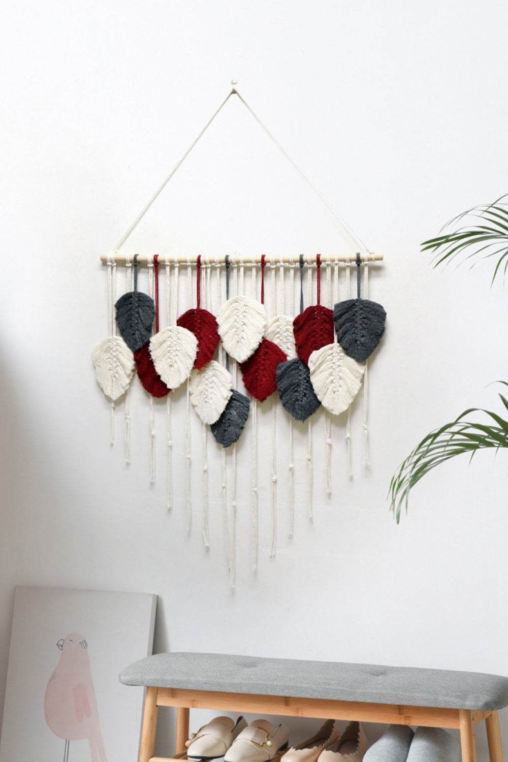 Hand-Woven Feather Macrame Wall Hanging - 31.5" X 31.5" - T - 3 COLORS -