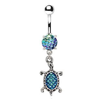 316L Stainless Steel Ocean Blue Scales Turtle Dangle Navel Ring -