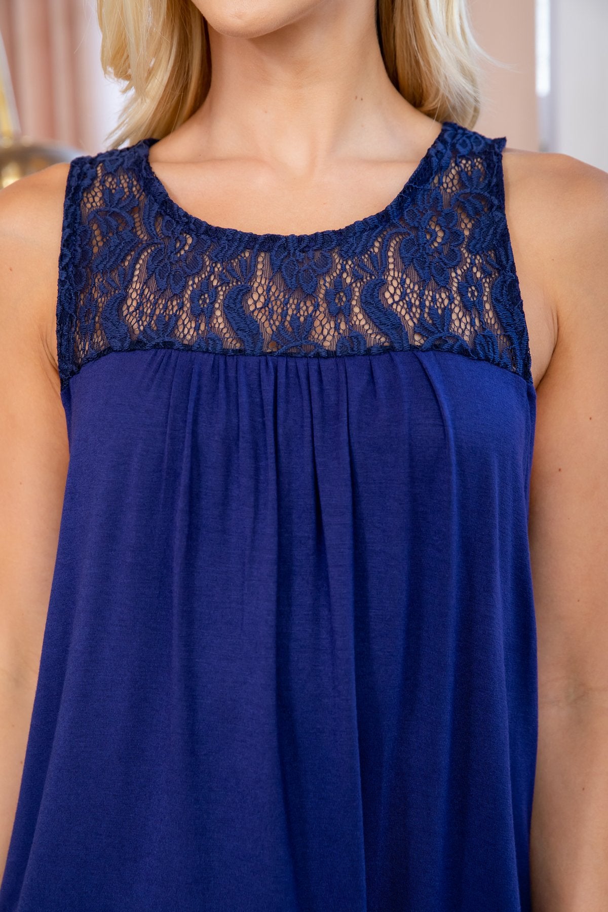 Riah Fashion - Sleeveless Lace Detail Top - 6 COLORS -