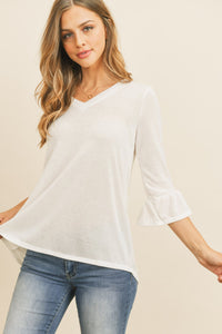 Thumbnail for Riah Fashion - Solid Bell Sleeve V-Neck Top - 5 COLORS -