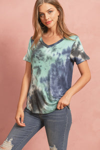 Thumbnail for Riah Fashion - Tie Dye  V-Neck Round Hem Top - 5 COLORS -