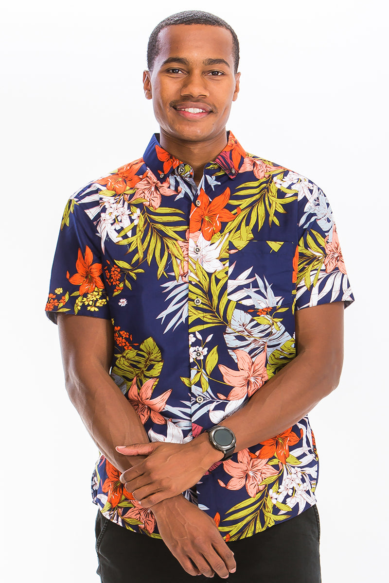 WEIV - Digital Print Hawaiian Short Sleeve Shirt -