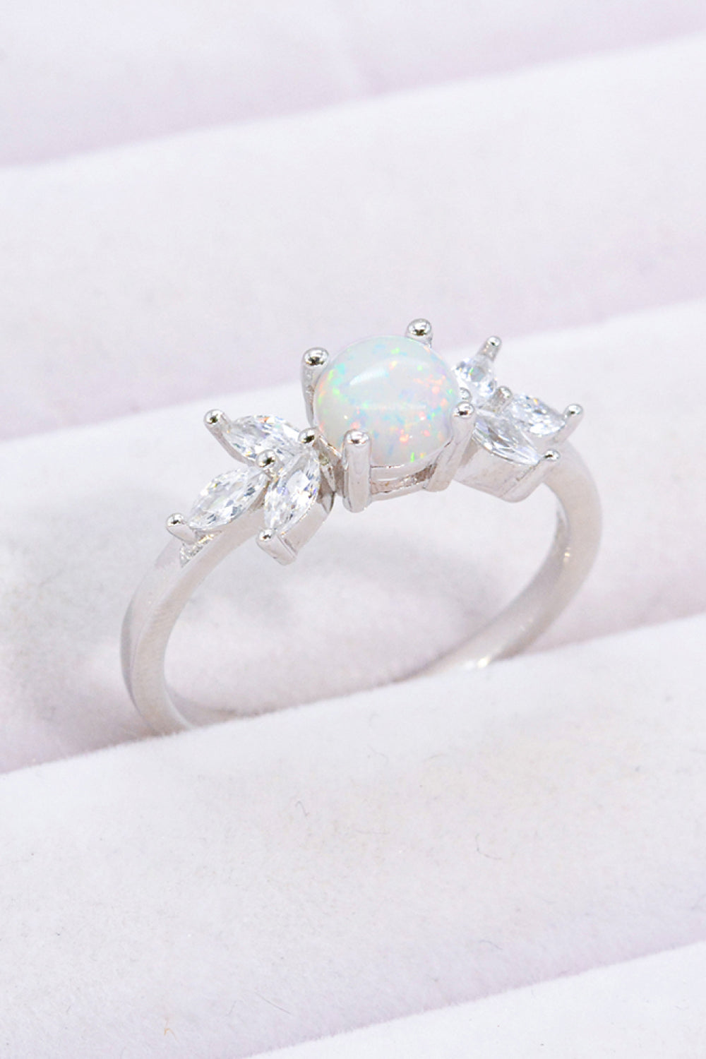 925 Sterling Silver Opal and Zircon Ring - T - SIZES 5 THRU 10 - 1 COLOR -