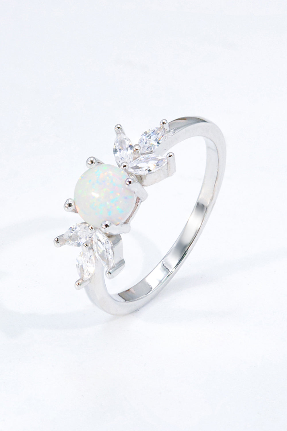 925 Sterling Silver Opal and Zircon Ring - T - SIZES 5 THRU 10 - 1 COLOR -