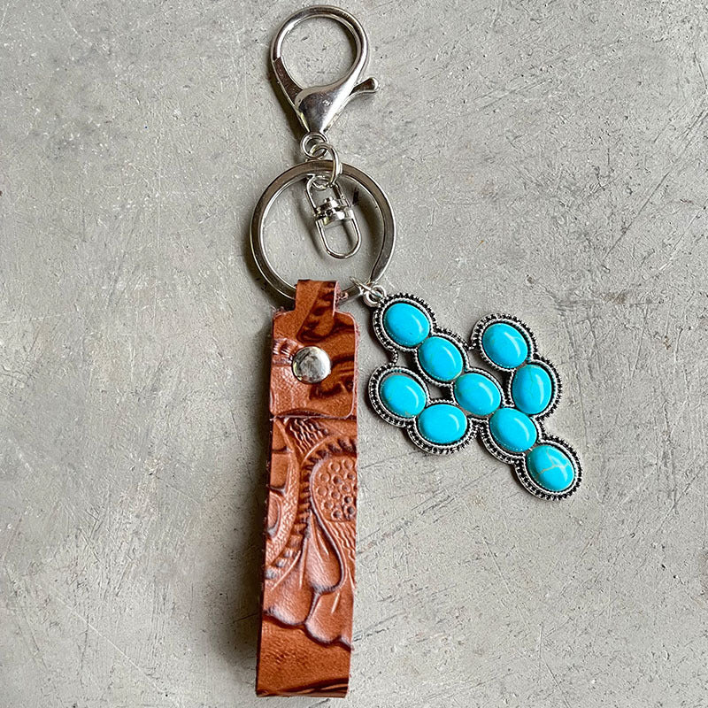 Turquoise Genuine Leather Key Chain - 6.1" - T - 5 STYLES -