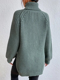 Thumbnail for Full Size Turtleneck Rib-Knit Slit Sweater - T - 12 COLORS -