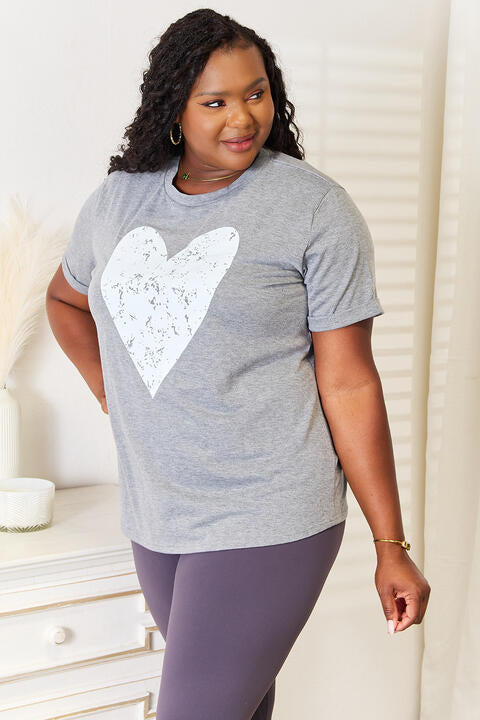 Simply Love Heart Graphic Cuffed Short Sleeve T-Shirt - SIZES S THRU 2XL - T - 1 COLOR -