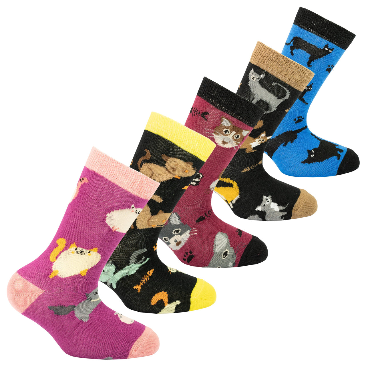 Kids Cute Cats Socks - 5 PACK -