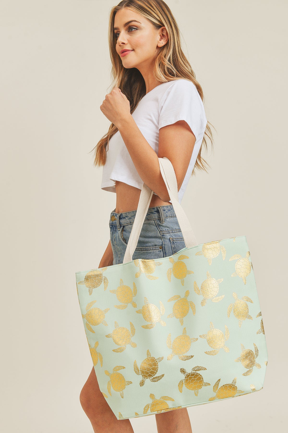 Riah Fashion - Gold Foil Turtle Tote Bag - 8 COLORS -