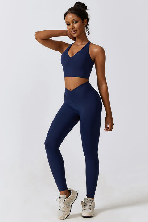 Crisscross Sports Bra and Leggings Set - 2 PCS. - T - 4 COLORS -