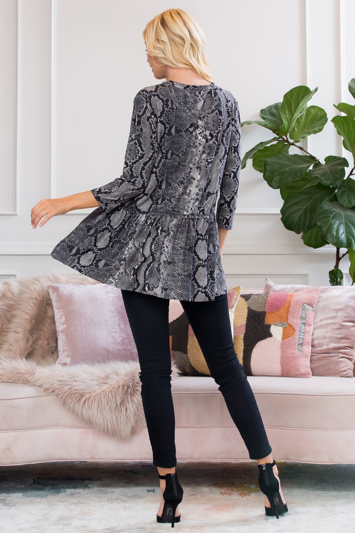 Riah Fashion - Fierce Look Snake Skin Ruffled Tunic - 3 COLORS -