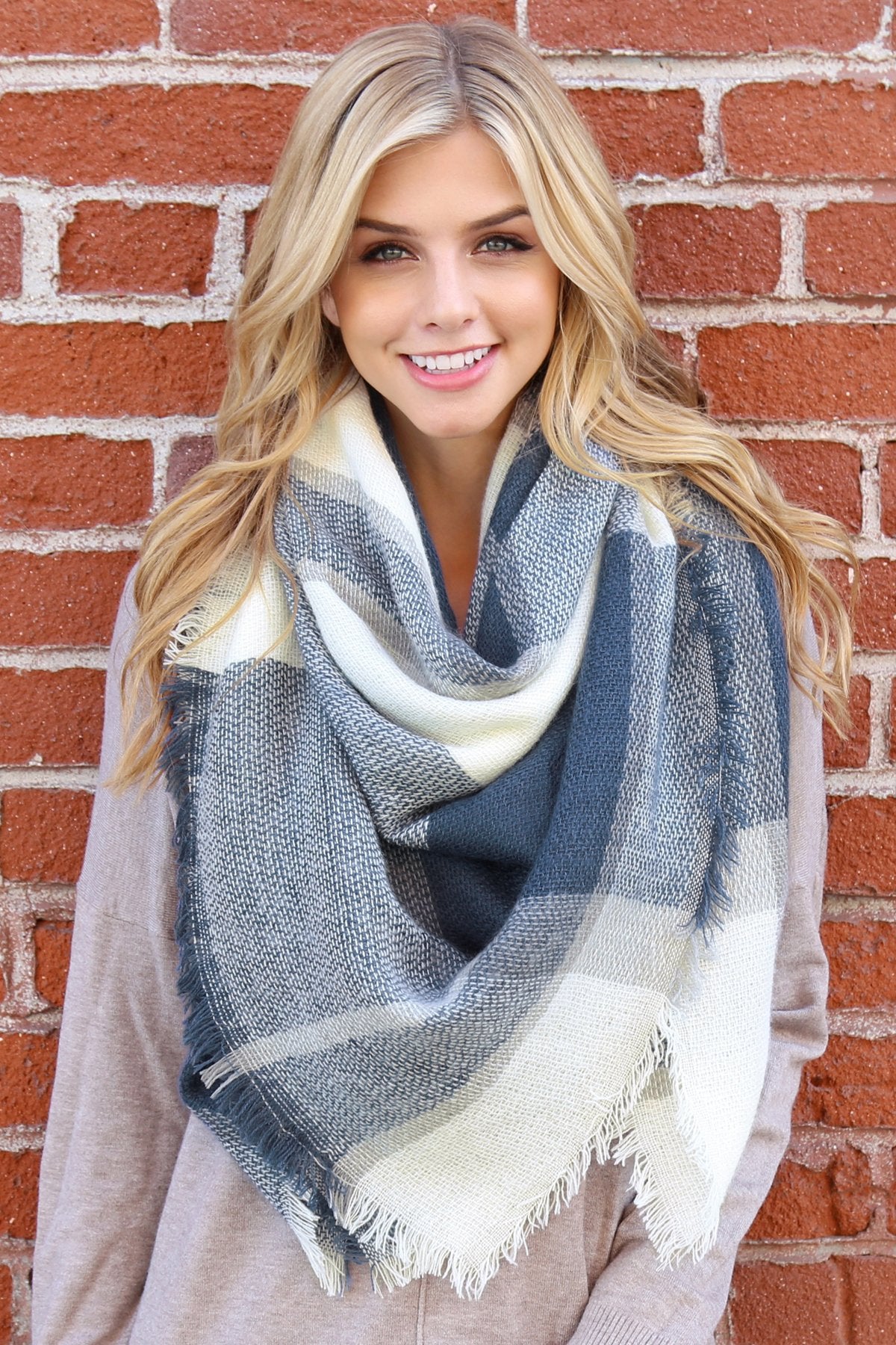 Riah Fashion - Colorblock Fringed Blanket Scarf -