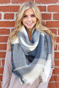 Thumbnail for Riah Fashion - Colorblock Fringed Blanket Scarf -