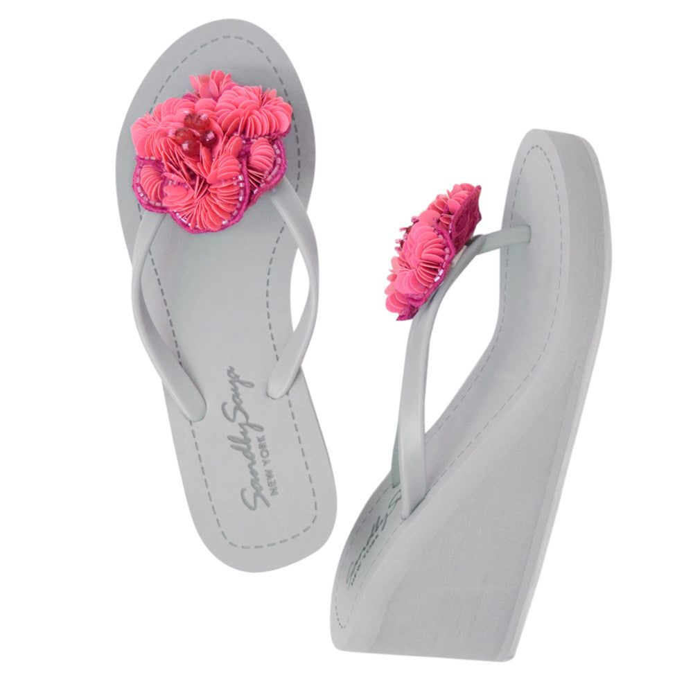 SAND BY SAYA N.Y. - Noho (Pink Flower) - Women's High Wedge Flip Flops - 3 COLORS -