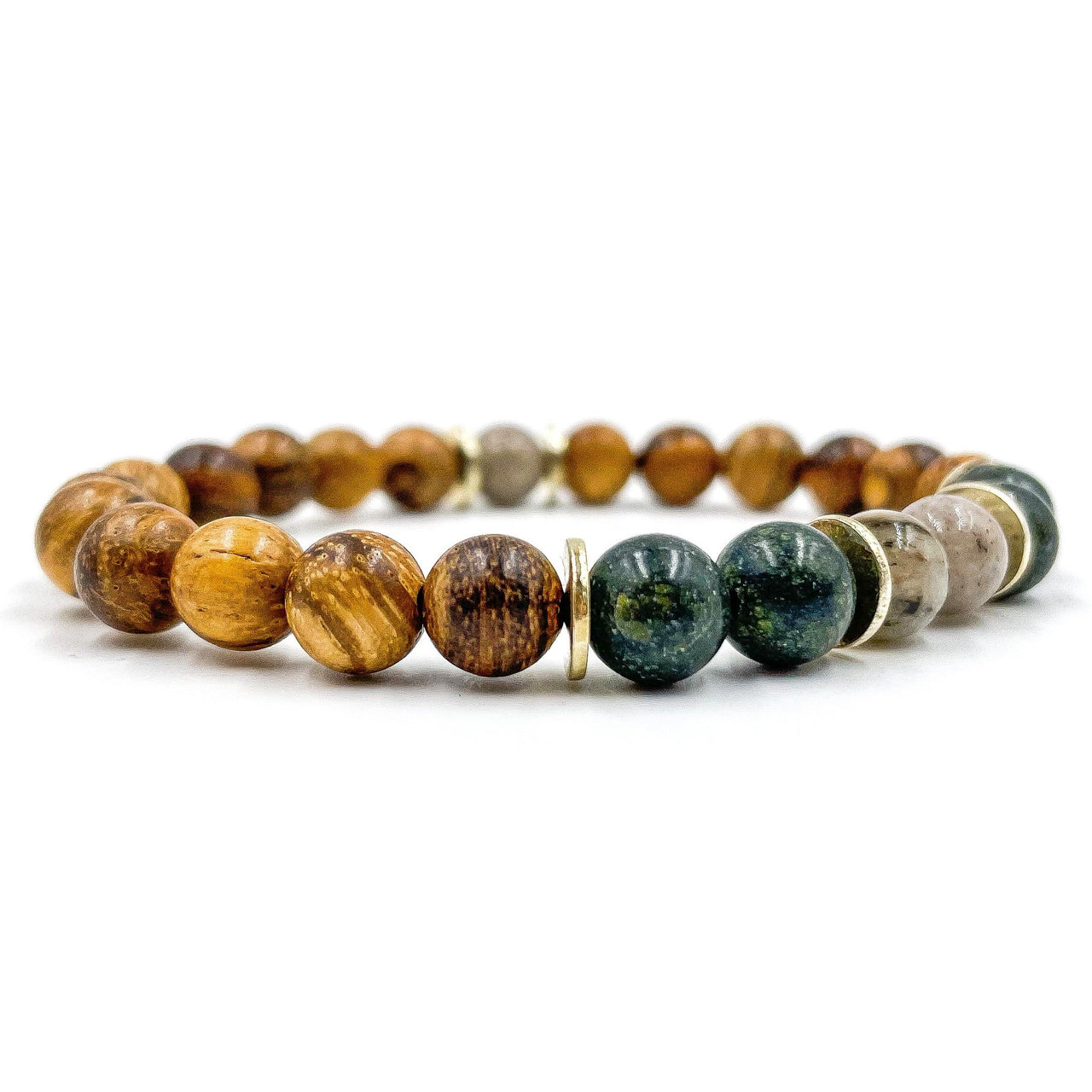 Central Premium - Gray Feldspar, Serpentine, & Sandalwood Mala Beaded Bracelet -