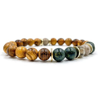 Thumbnail for Central Premium - Gray Feldspar, Serpentine, & Sandalwood Mala Beaded Bracelet -