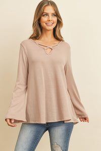 Thumbnail for Criss Cross Neck Long Sleeve Hacci Top - 5 COLORS -