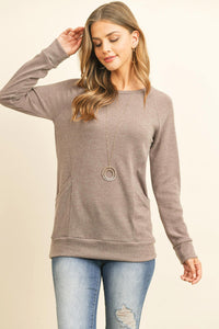 Thumbnail for Riah Fashion - Knit Front Pocket Long Sleeved Top - 2 COLORS -