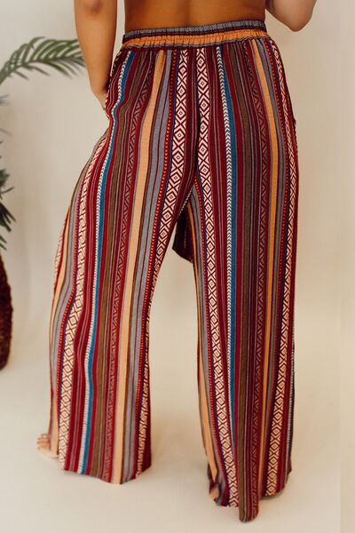 Printed Tied Wide Leg Pants - T - 1 COLOR -