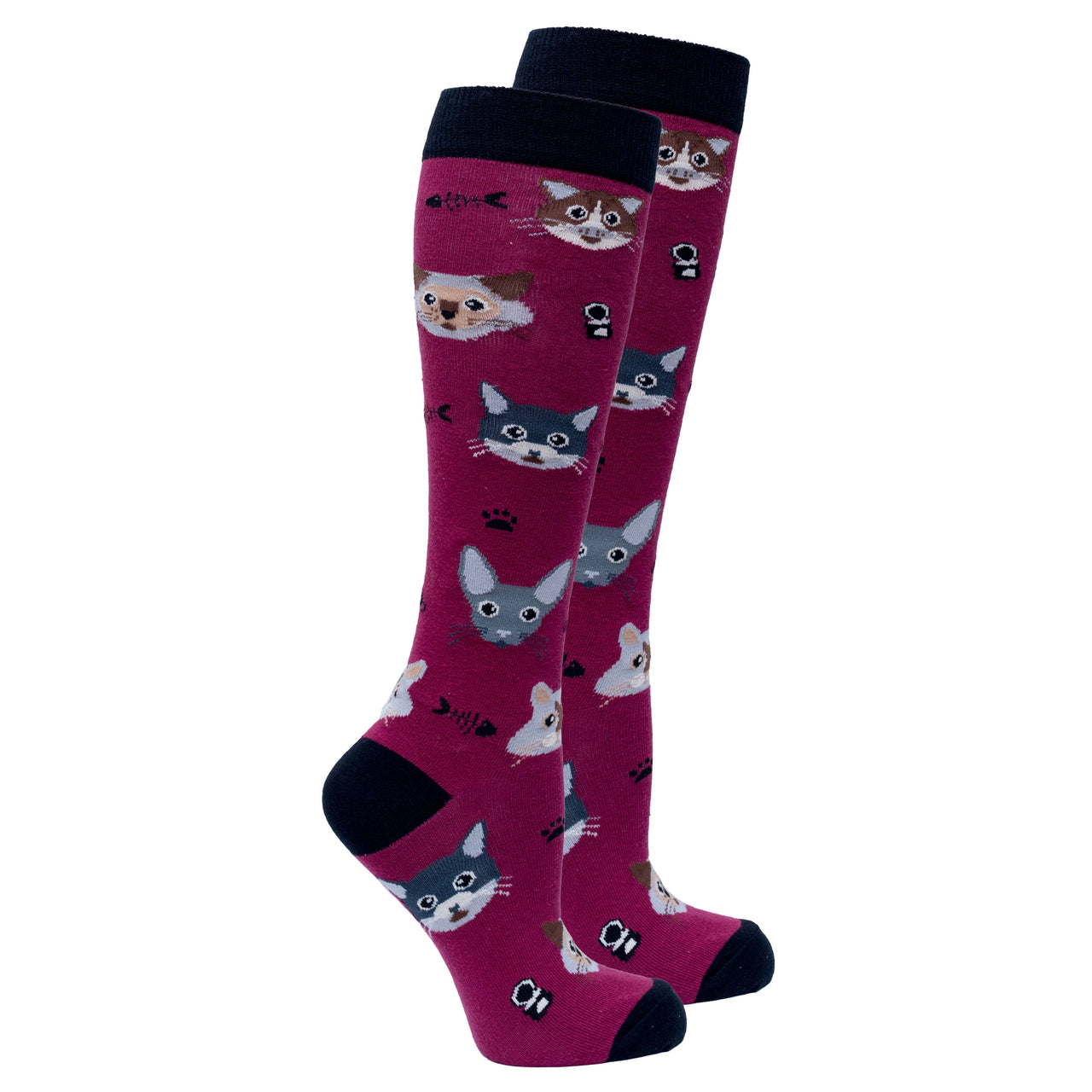 Women's Cute Cats Knee High Socks Set - 5 PACK -