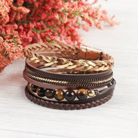 Thumbnail for Riah Fashion - Leather Braided Beads Wrap Magnetic Bracelet - 9 COLORS -