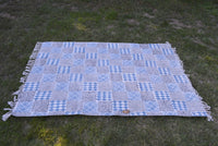 Thumbnail for OMSutra - Indigo Dyed Handwoven Block Printed Cotton Rug With Floral Design 36