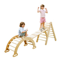 Thumbnail for 3in1 Montessori Climbing Set: Triangle Ladder + Wooden Arch + Slide Board – Beige NEW