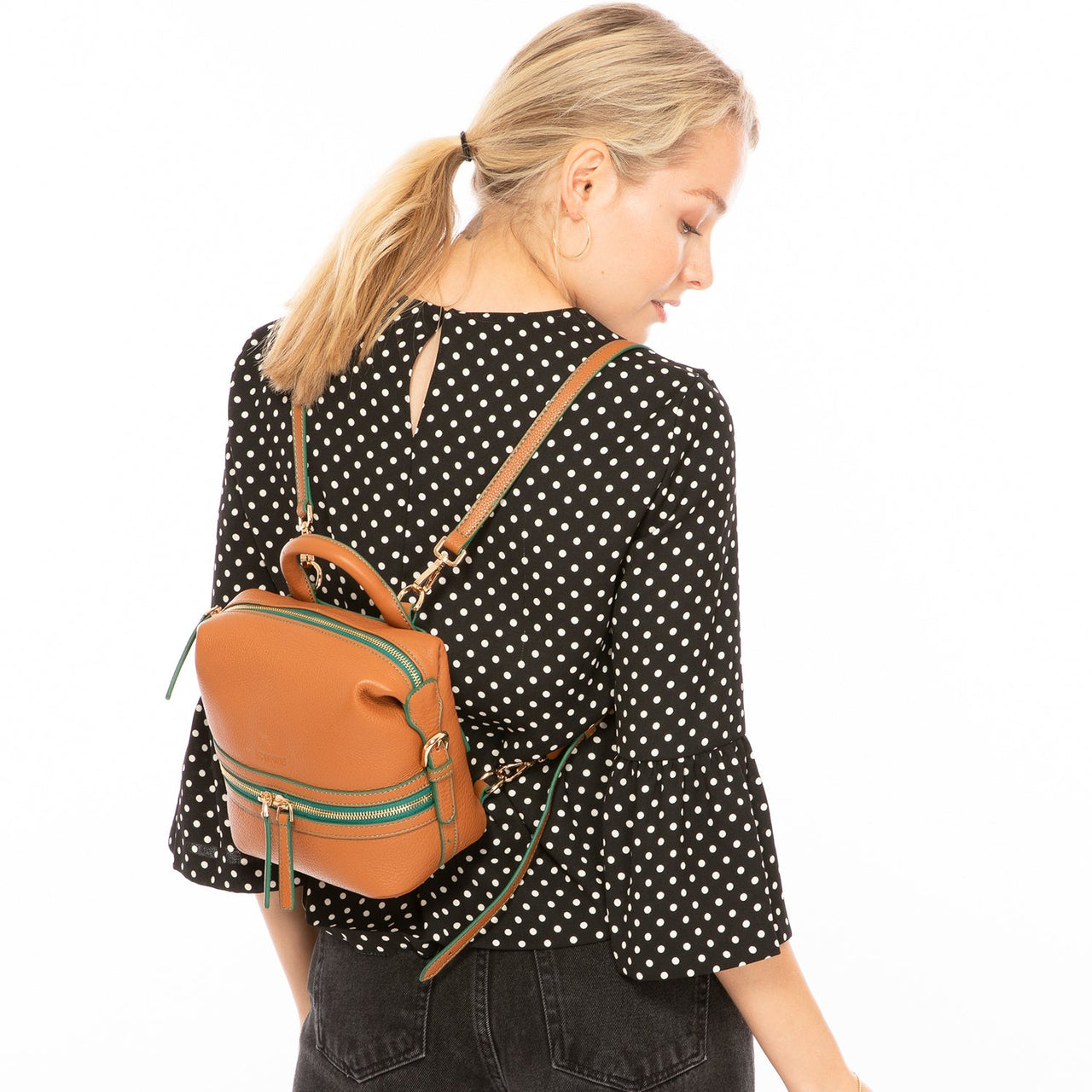 Ashley Small Brown Leather Backpack -