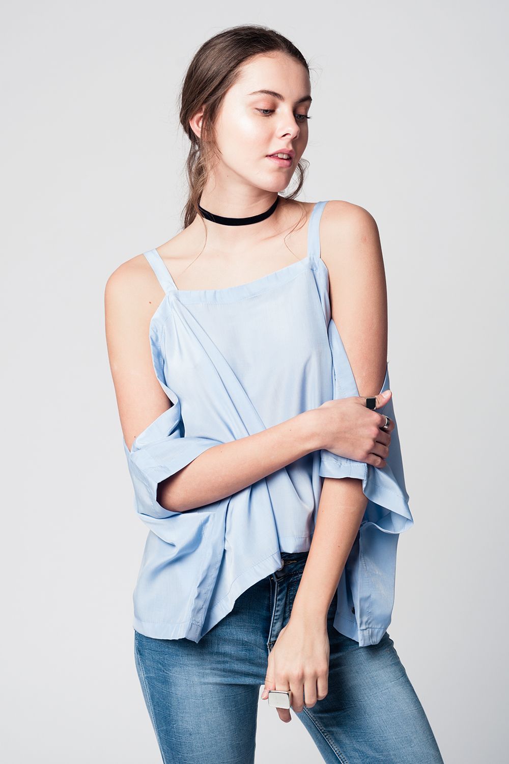 Q2 - Blue Cold Shoulders Top - 1 COLOR -