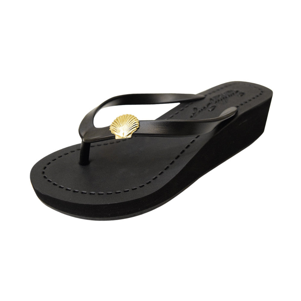 SAND BY SAYA N.Y. - Gold Shell - Mid Wedge Flip Flops - 2 COLORS -