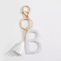 Thumbnail for Tasseled Initial Key Chain, White - 22 INITIALS -