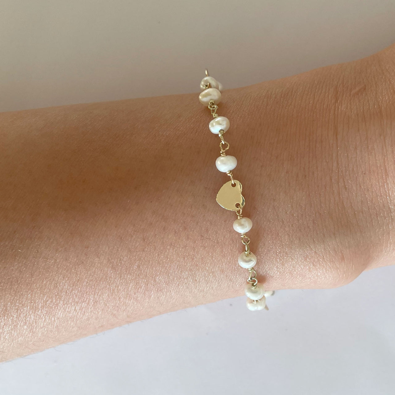 Gena Myint - Pearl and Heart Charm Bracelet -