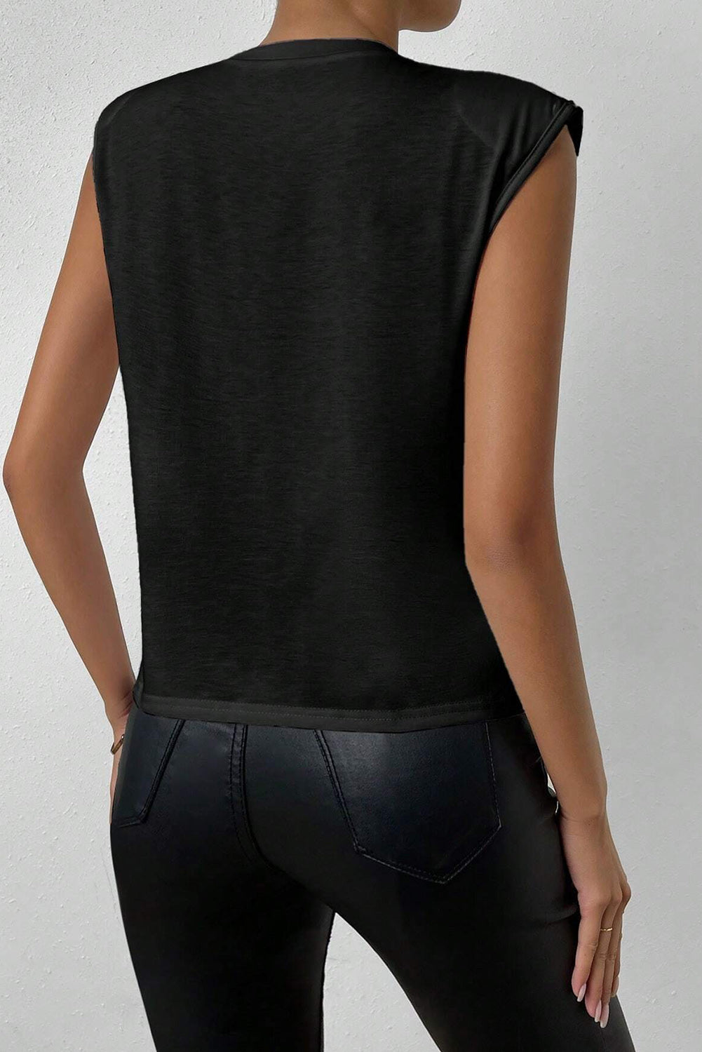 Pearl Detail Round Neck Tank - T - 1 COLOR -