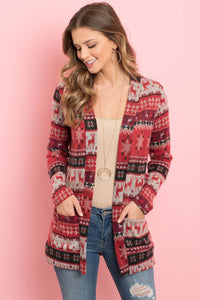 Thumbnail for Riah Fashion - Boho Print Long Sleeved Front Pocket Open Cardigan - 2 COLOR COMBOS -