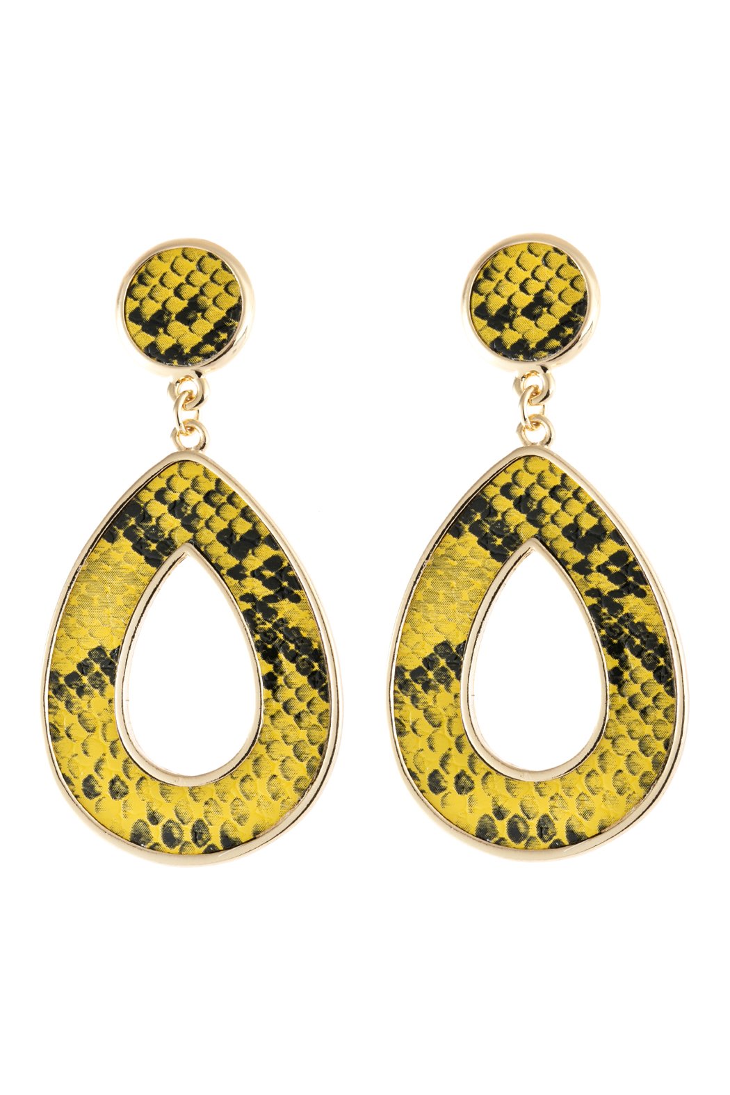 Linked Pear-Shape Snake Skin Printed Dangle Post Earrings - 7 COLORS -