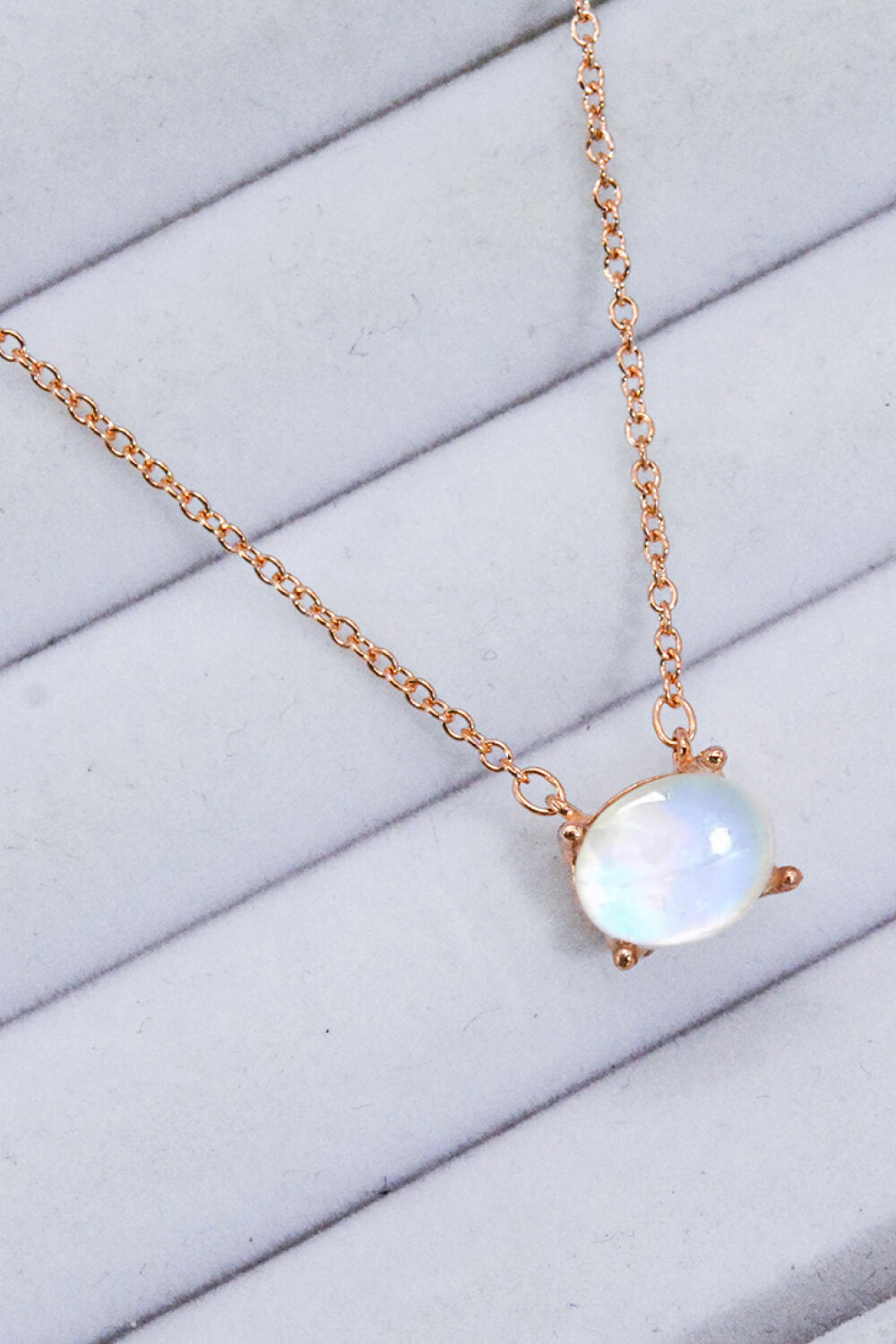 Geometric Moonstone Pendant Necklace - T - 2 FINISHES -