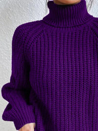 Thumbnail for Full Size Turtleneck Rib-Knit Slit Sweater - T - 12 COLORS -