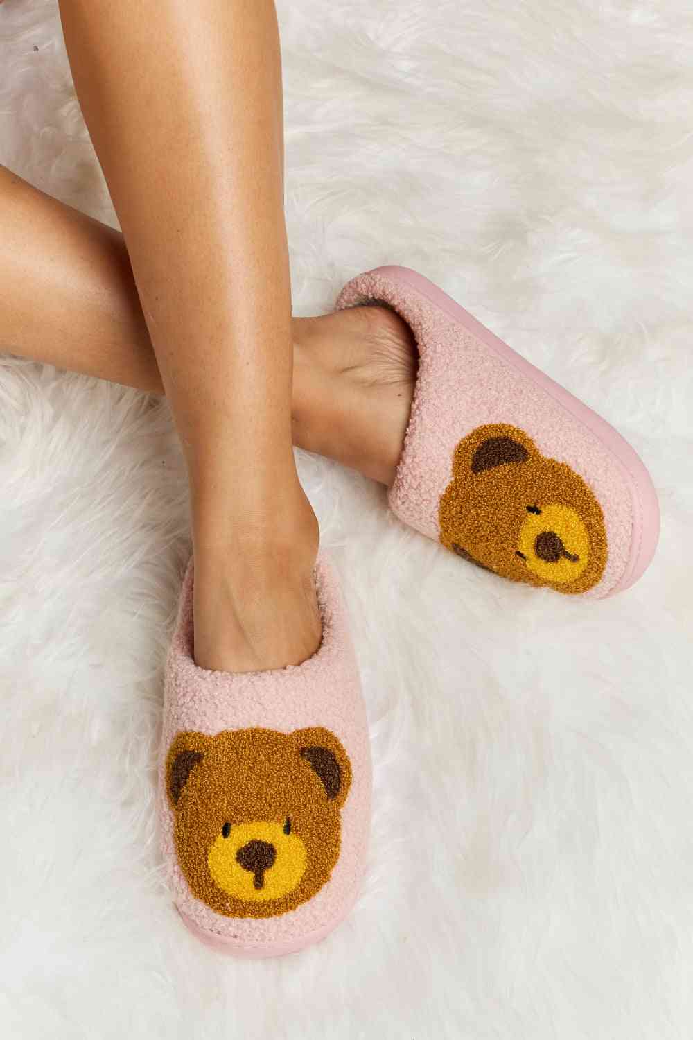 Melody Teddy Bear Print Plush Slide Slippers - T - 6 COLORS -