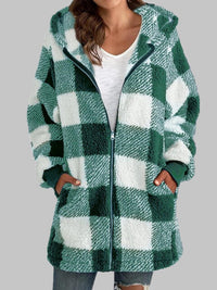 Thumbnail for Plaid Zip-Up Hooded Jacket with Pockets - T - 7 COLORS -